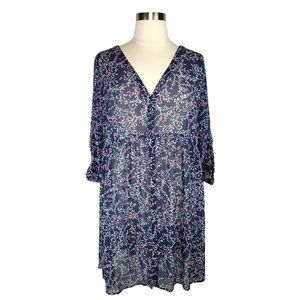 TORRID Button Front Mini-Dress Navy White Pink Birds Sheer Chiffon Fabric 3X